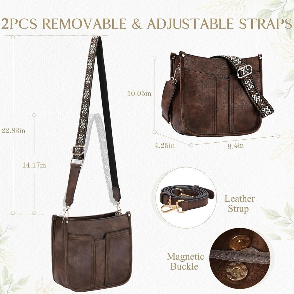 Women Crossbody Bag Vegan Leather Adjustable Straps Organizer Purse - Picture 2 of 7